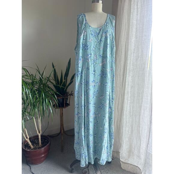 R&K Women's XL Dress Blue Rayon Floral Full Length Maxi Dress - Picture 1 of 5